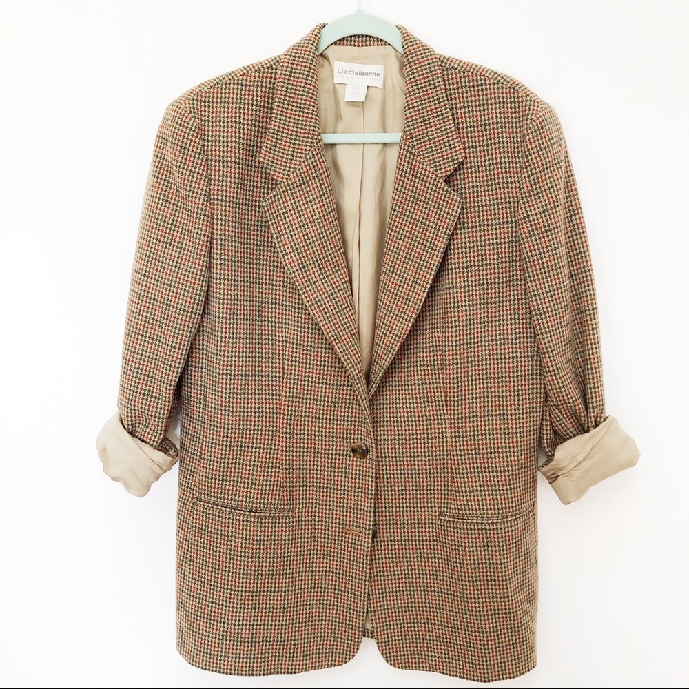 Liz Claiborne  Wool Oversized Plaid Blazer Jacket